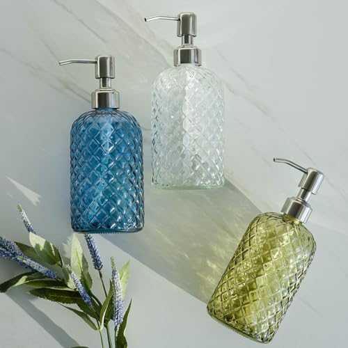 JASAI 18Oz Gem Patterned Glass Soap Dispenser - Stylish & Functional