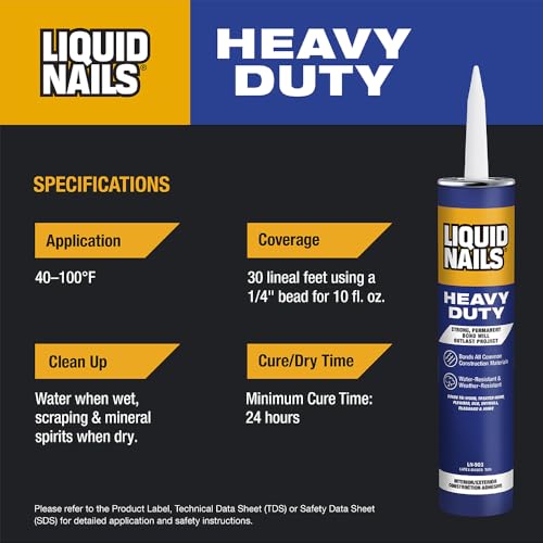 Liquid Nails Heavy Duty Construction Adhesive 10 oz Waterproof Glue