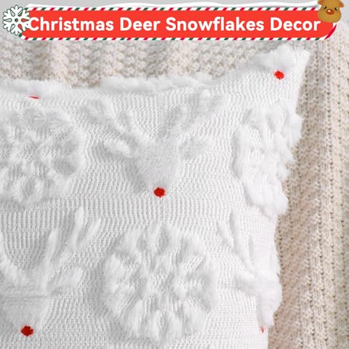 Coddsmz Christmas Decorative Pillow Covers 18x18 Inch Set of 2 - Snowflake & Deer Design