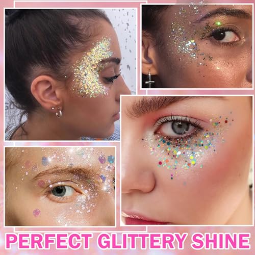 6 Color Body Glitter Gel Set - Holographic Sequins for Face and Hair
