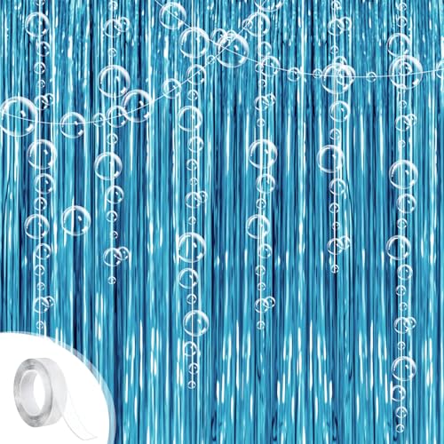 Yorr Under The Sea Party Decorations - 2 Blue Fringe Backdrops & Bubble Garland