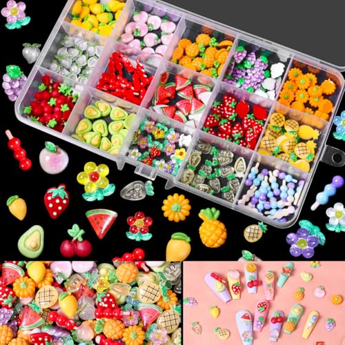 Major Dijit 3D Resin Fruit and Flower Nail Charms Assorted Set