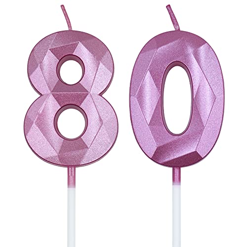 Pink 3D Diamond Shaped 80th Birthday Candles - 2 Pack