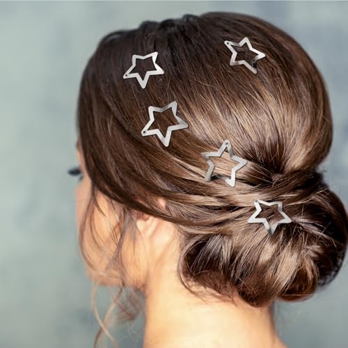 Isslly Silver Star Hair Clips 30 Pcs - Metal Snap Barrettes for Women