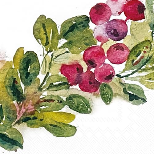 IHR Cocktail Napkins 3-Ply, Cranberry Wreath, 20-Count