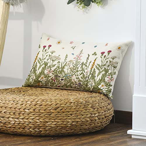 AVOIN colorlife Wildflowers Throw Pillow Cover, 12x20 Beige Floral Case