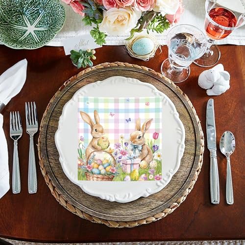 Easter Bunny Paper Napkins 20-Pack - 6.5 Inch Floral Spring Cocktail Luncheon Napkins for Party Table Decor