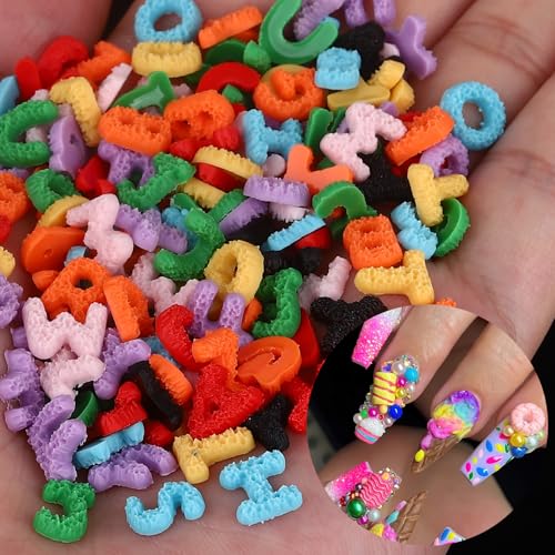 ROFIBUT Letter Nail Art Charms 140Pcs 3D Candy Color Alphabet Resin Gems