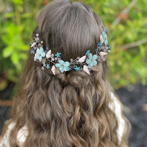Campsis Blue Shell & Starfish Flower Girl Headband Bridal Hair Piece
