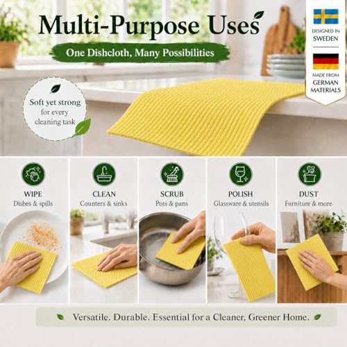 Solvra 10-Pack Swedish Dishcloths - Eco-Friendly Washable Cleaning Cloths