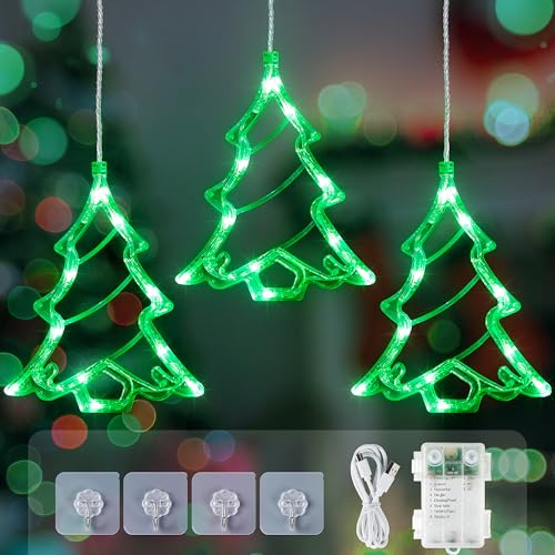Christmas Tree Window Lights - Green, 30 LEDs with 8 Modes & Timer