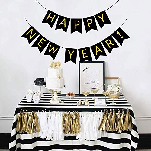 Happy New Year Banner - Black & Gold Party Decoration