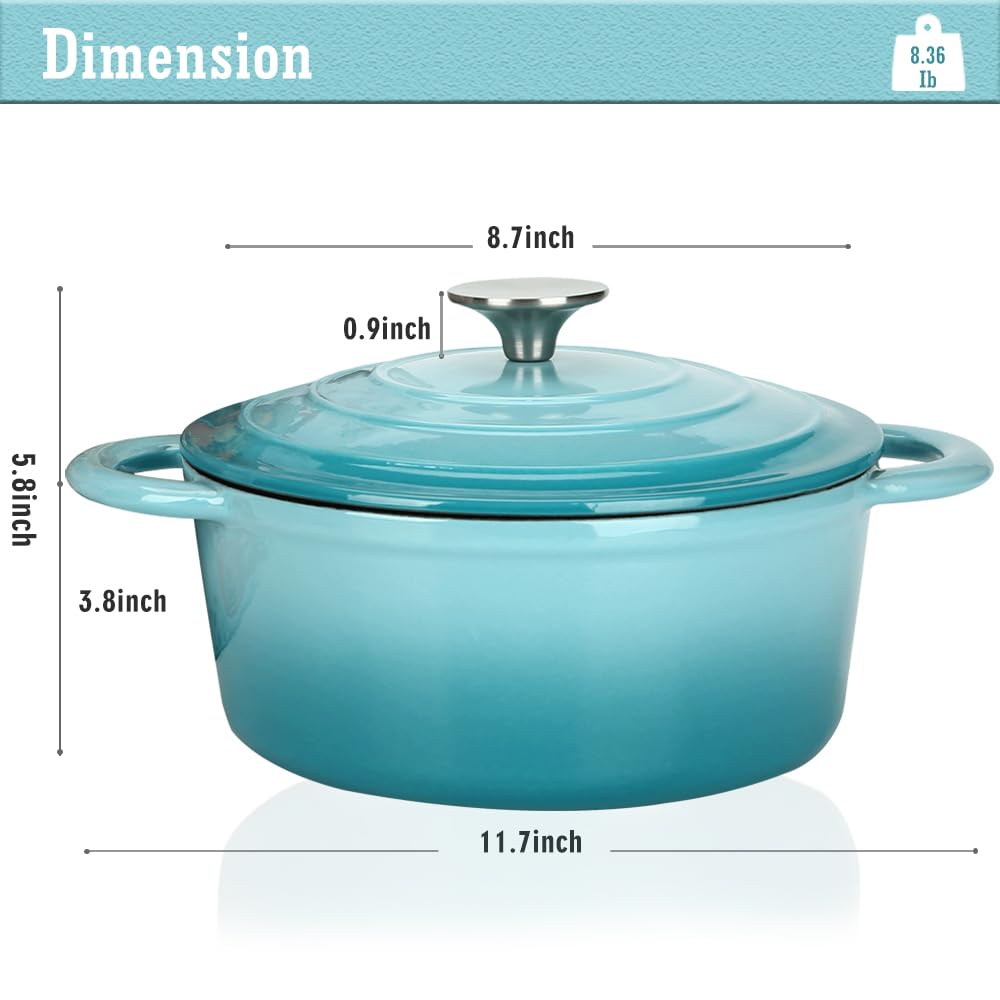 4.5 QT Enameled Cast Iron Dutch Oven with Lid, Heavy-Duty Round Cookware Pot with Dual Handles for Sourdough Bread Baking, Braising, Soups and Stews, Used for All Stoves