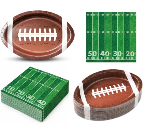 Football Party Decorations Set - 25 Football Plates & 25 Napkins