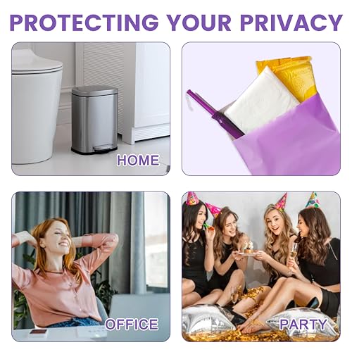 JoseHana 100 Pcs Purple Sanitary Disposal Bags, Self-Sealing Hygiene Pouches