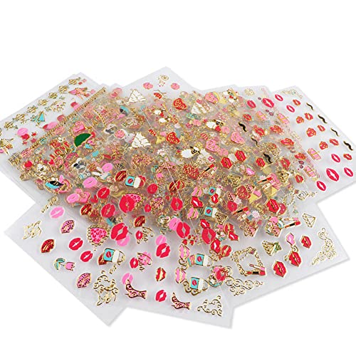 Valentine's Day 3D Gold Nail Decals - Lips & Hearts Self-Adhesive Art 30 Pcs