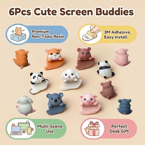 Adorable 6-Piece Animal Monitor Buddy Set for Desk Decor