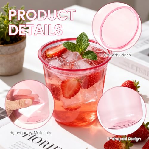 50 Pack 12oz Pink Plastic Cups - Disposable Party Drinkware