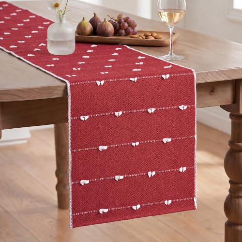 Rustic Cotton Woven Table Runner 12x72 Inch for Farmhouse Christmas Decor - Red Variation