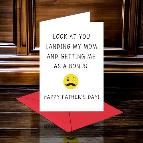 Funny Step Dad Father's Day Card with Premium Red Envelope