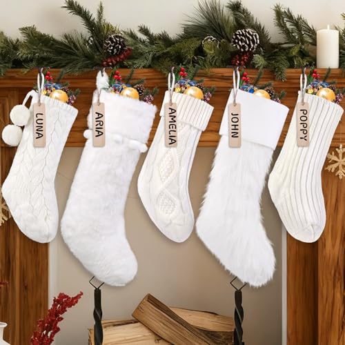 5-Pack Christmas Knit & Plush Stockings Set - White, 15 & 18 Inch Variations