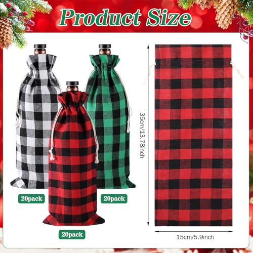 60 Pcs Christmas Wine Gift Bags with Drawstring - Reusable Burlap Bottle Covers