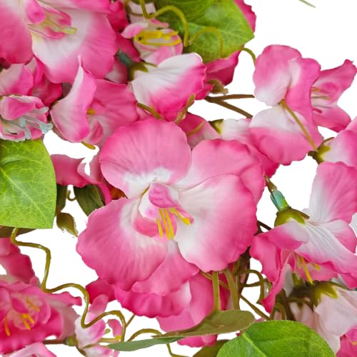 Artificial Pink Hibiscus Hanging Flowers - 2Pcs UV Resistant Silk Vines