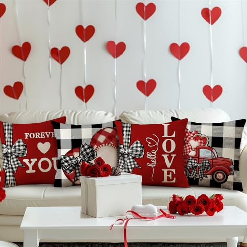 Forever Love You Throw Pillow Covers Set of 4 - 18x18 Valentine’s Day Decor