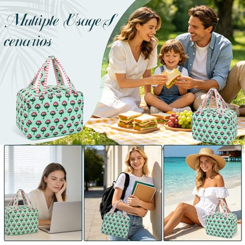 Insulated Green Lunch Bag for Women - Cute Reusable Tote
