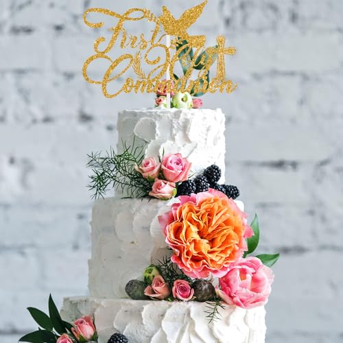 First Holy Communion Cake Topper - Gold Decoration for Parties