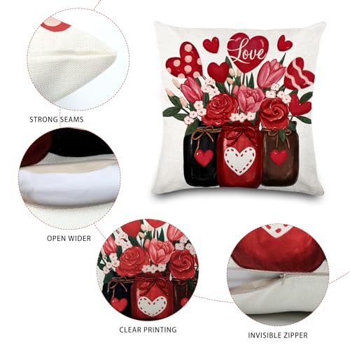 Valentine's Day Throw Pillow Covers 18x18, Buffalo Plaid Set of 4