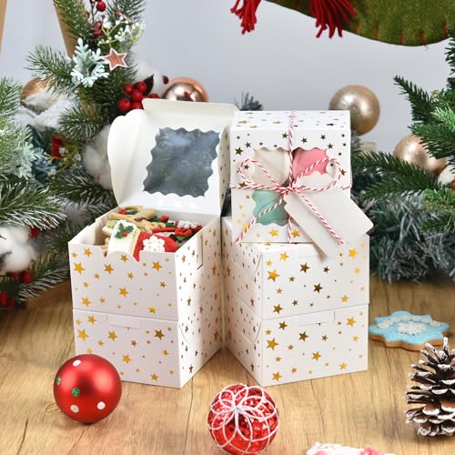 Christmas Cookie Boxes with Window - Stars Pattern, 36 Pack, 4x4x2.5 Inches
