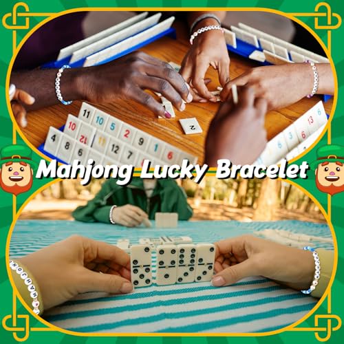 I Love Mahjong Beaded Bracelet Set - 12 Pcs Colorful Stretch Jewelry