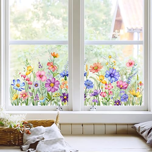Colorful Wildflowers Window Clings - Fade-Resistant Floral Stickers