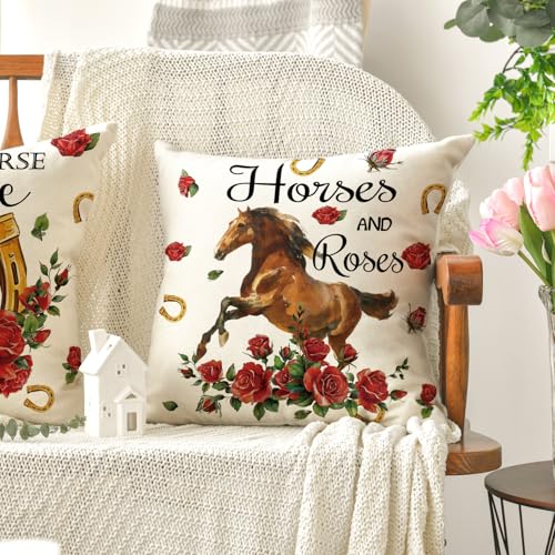 Kentucky Horse Race Throw Pillow Covers 18x18, Set of 4, Indoor Outdoor