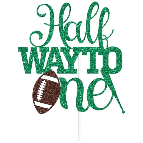 Green Glitter Soccer Cake Topper - Half Birthday Celebration