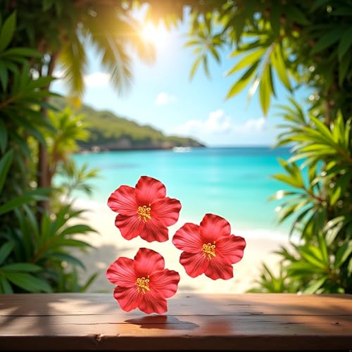 Red Hawaiian Flower Hair Clips 3Pcs - 8cm Tropical Hair Accessories