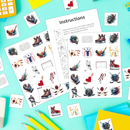 Fancy Land Ice Hockey Temporary Tattoos for Kids Party Favors 60 Pcs
