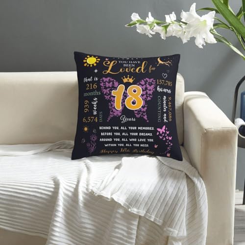 IYUBOFU 18 x 18 Inch Black & Gold 18th Birthday Pillow Cover for Girls - Dark-18th Girl