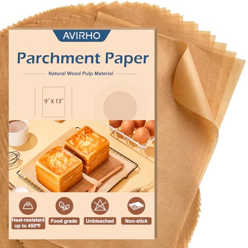Non-Stick Unbleached Parchment Paper Sheets, 9x13in - 70 Heavy Duty Liners