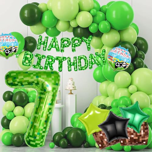 40" Green Pixel Miner Balloon Set | Video Game Party Decorations