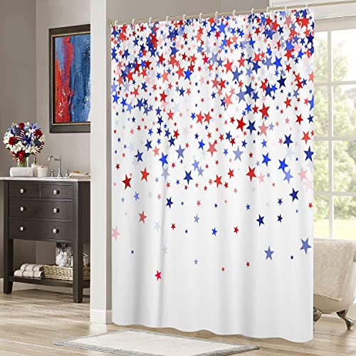 Independence Day Shower Curtain - Star Pattern, 72"x72" Waterproof Fabric