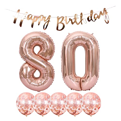 Rose Gold 80th Birthday Decoration Kit with Banner & Balloons