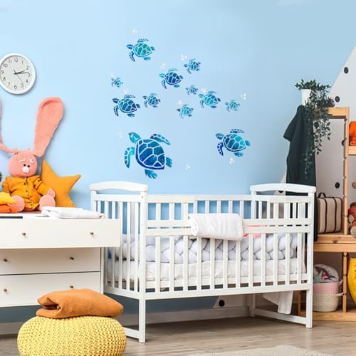 12 Pcs Sea Turtle Wall Decals - Vinyl Ocean Stickers for Home Decor