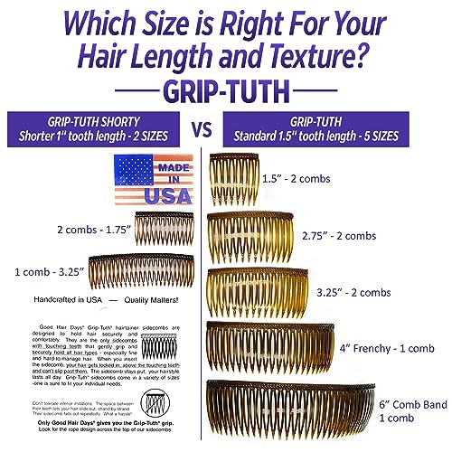 Good Hair Days Grip-Tuth Shorty Comb 3.25 Inch Styling Side Comb for Fine Hair