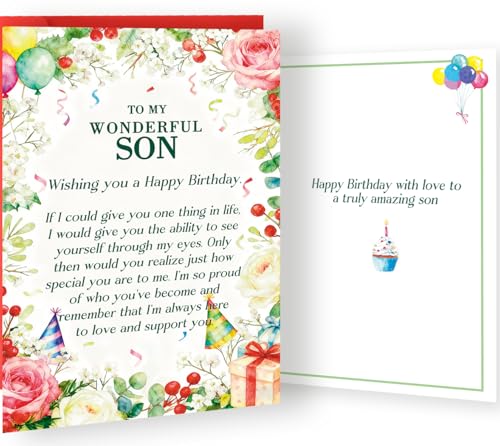 Son Birthday Card with Loving Message from Mom or Dad, 8 x 5.3 Inches
