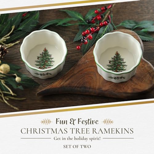 Set of 2 Christmas Tree Porcelain Ramekins - Holiday Dessert & Serving Bowls