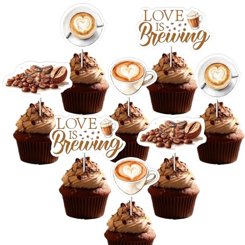 Funmemoir Coffee Cupcake Toppers - 36PCS Love Is Brewing Bridal Shower Decor