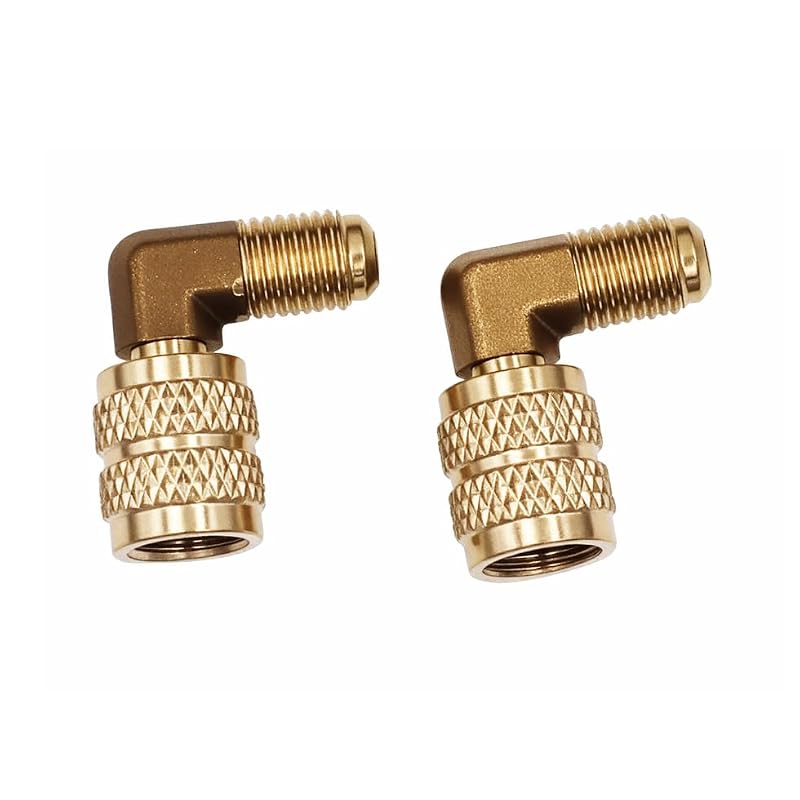 BoginIty 90° R22 to R410 HVAC Adapter, 1/4" to 5/16" Brass Connector