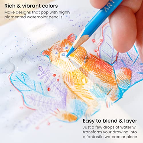 ARTEZA 72 Watercolor Pencils, Water Color Pencils in Assorted Shades, Triangular Shape Drawing Pencils